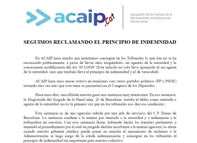 SEGUIMOS RECLAMANDO EL PRINCIPIO DE INDEMNIDAD