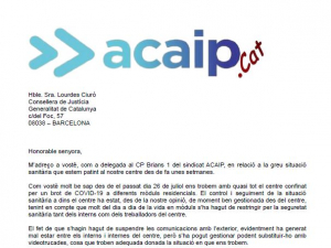 Escrito a la consellera de Justicia sobre Covid