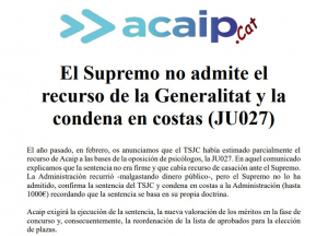 El Supremo no admite el  recurso de la Generalitat y la  condena en costas (JU027)